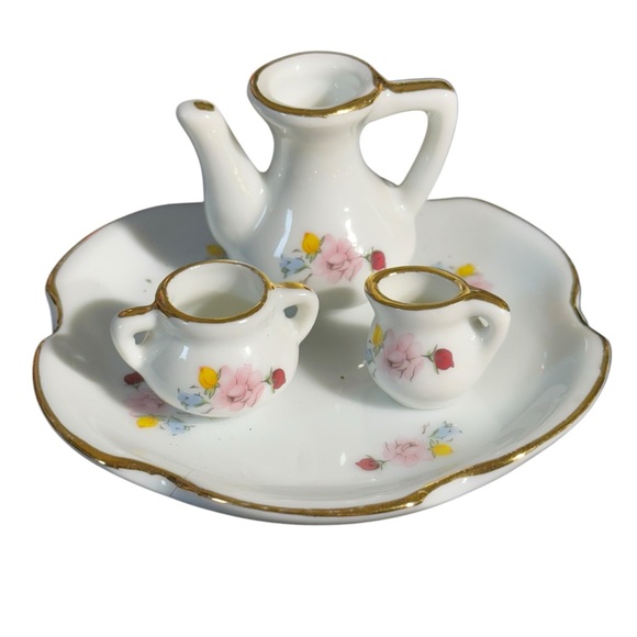 Floral Miniature Tea Set with Gold Accents - Picture 5 of 9
